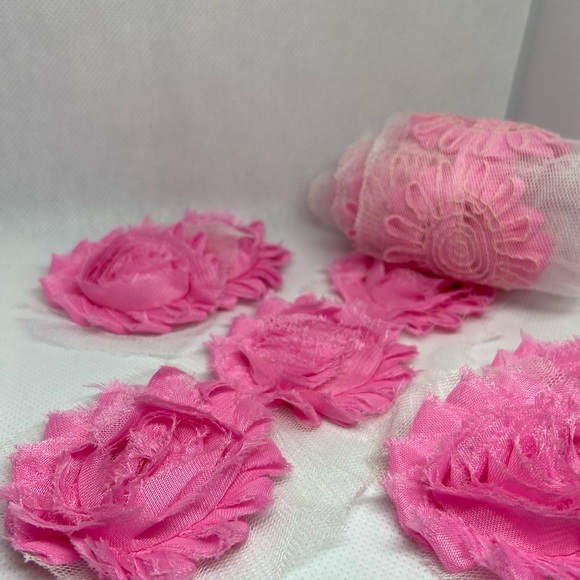 Lot of 20 NEW Pink shabby flowers headbands DIY - Picture 2 of 4
